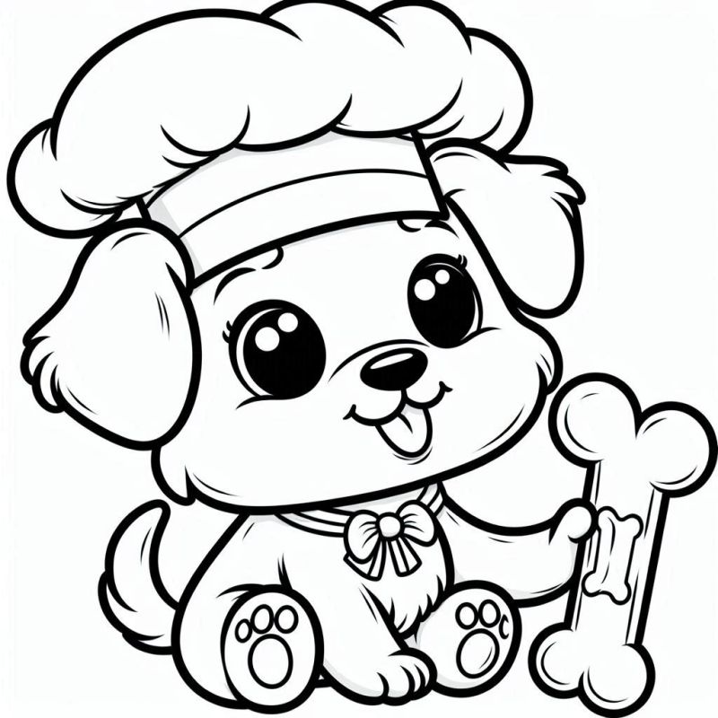 Adorável cachorrinho chef em estilo kawaii para colorir