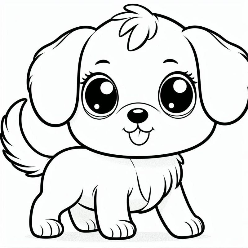 Desenho de Filhote de Cachorro Kawaii para Colorir