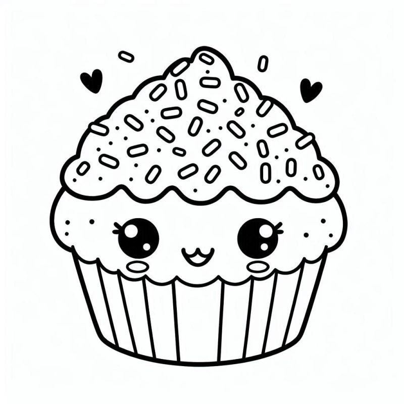 Desenho Kawaii de Cupcake Fofo para Colorir