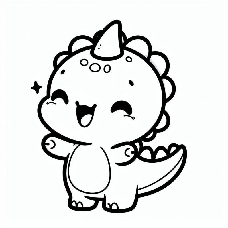 Desenho Kawaii de Dinossauro Fofo para Colorir