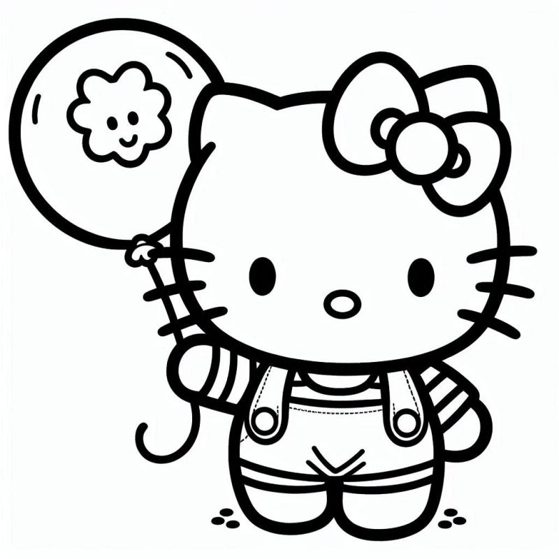 Hello Kitty com Balão: Uma Aventura para Colorir