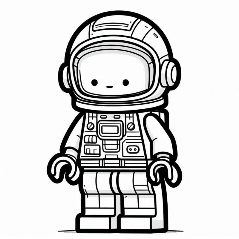 Desenho para colorir de um boneco de Lego astronauta em traje espacial