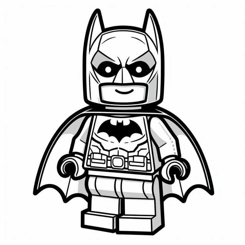 Lego super-herói famoso para colorir, com emblema de morcego no peito