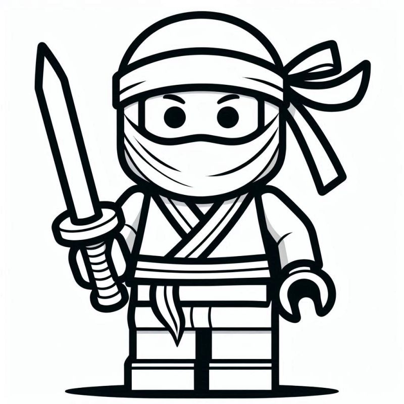 Desenho de personagem de Lego ninja com máscara e espada para colorir