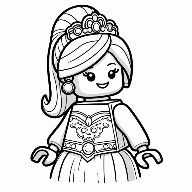 Desenho de princesa Lego detalhada para colorir