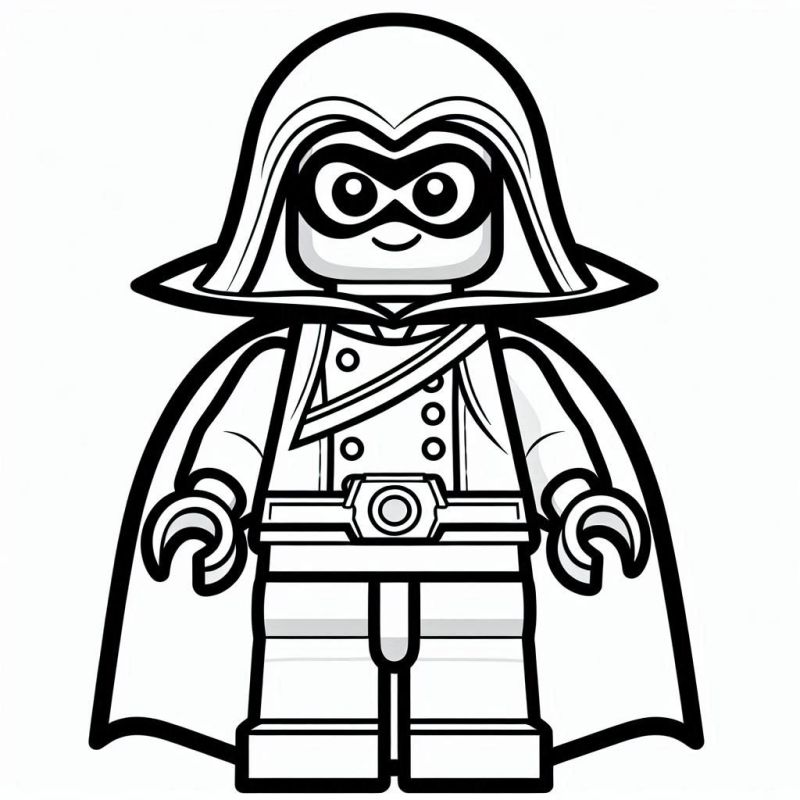 Desenho de Super-Herói Lego com Capa e Máscara para Colorir