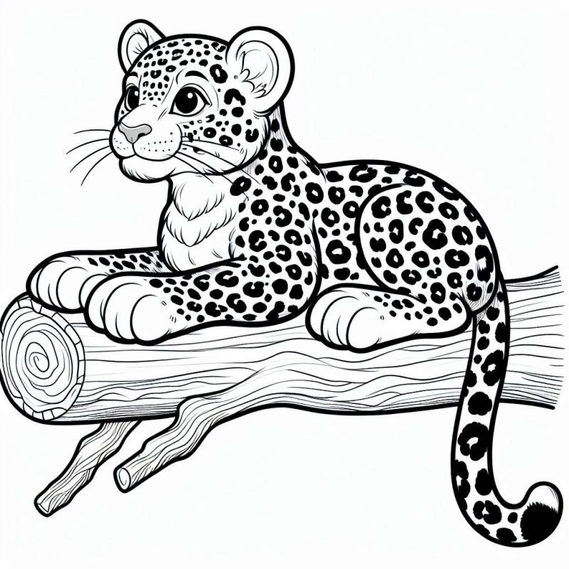 Desenho de Leopardo Jovem na Árvore para Colorir