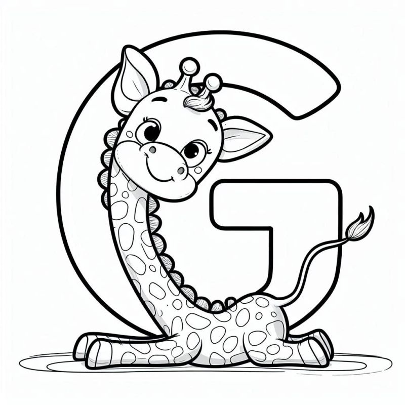 Desenho da Letra G com Girafa para Colorir