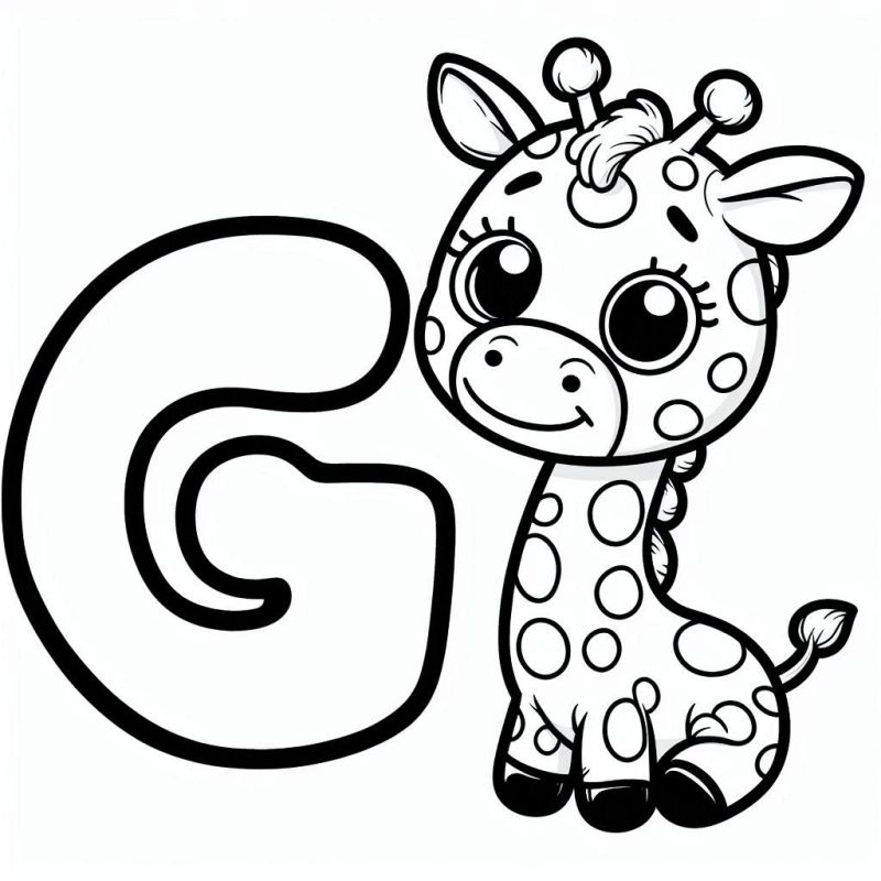 Desenho da Letra G com Girafa para Colorir