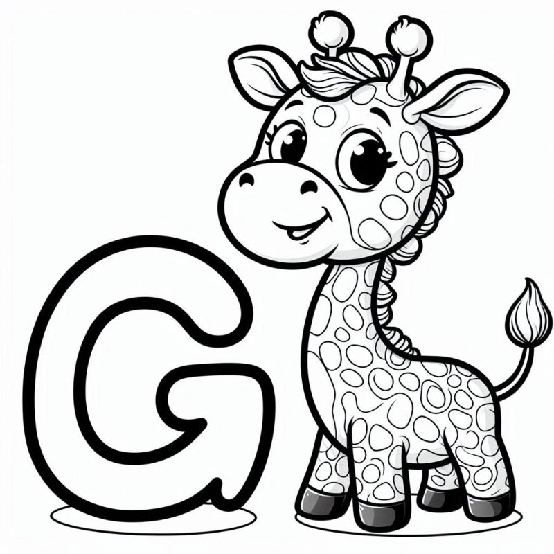 Desenho da Letra G com Girafa para Colorir