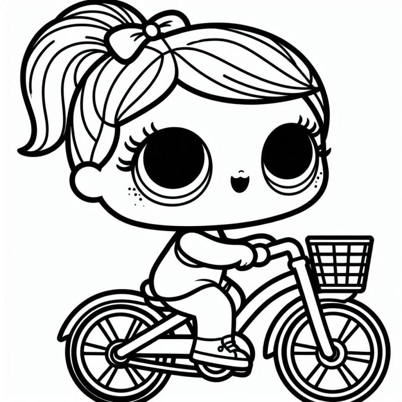 Desenho de boneca LOL andando de bicicleta para colorir. Imagem para imprimir e colorir.