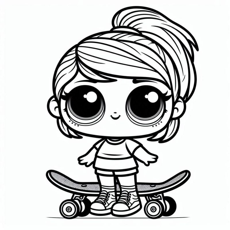 Desenho de Boneca LOL no Skate para Colorir