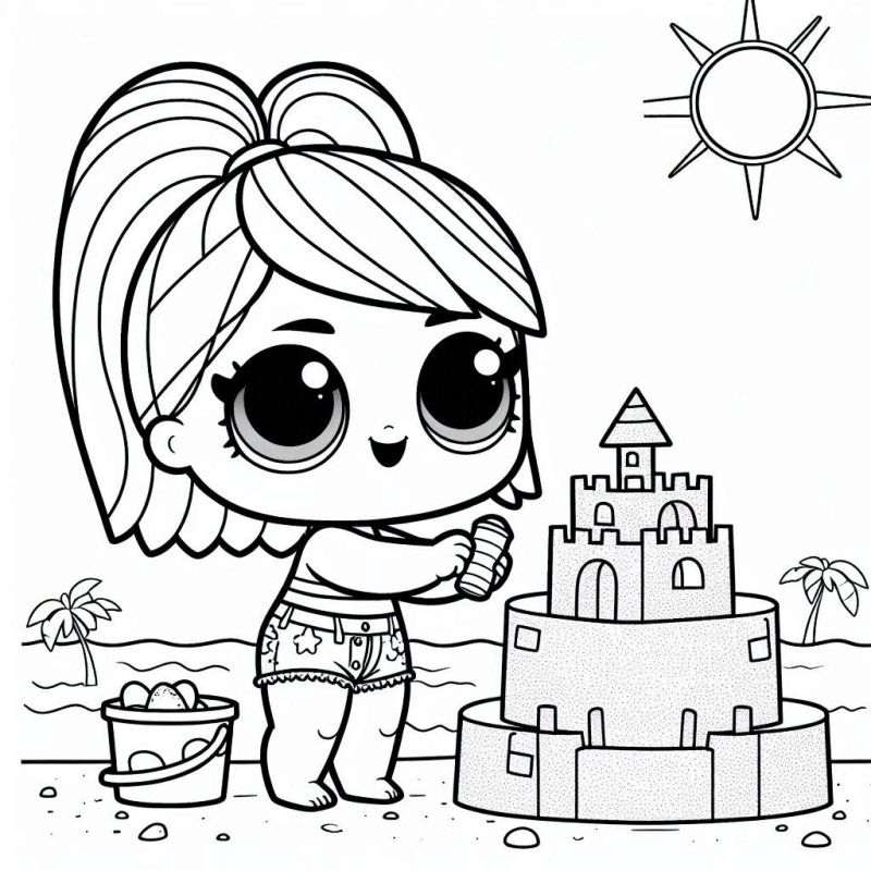 Desenho de Boneca LOL na Praia para Colorir