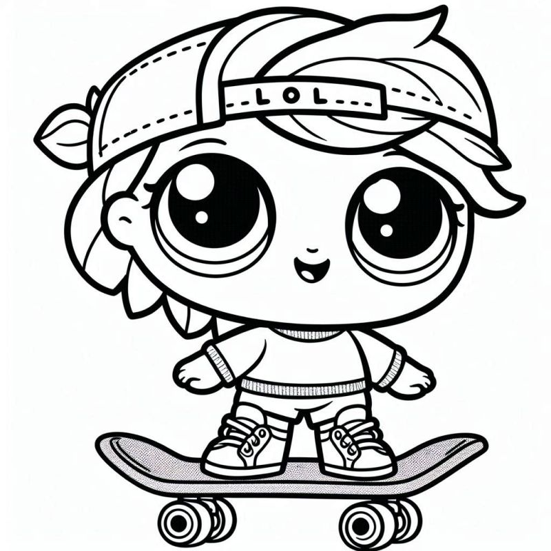 Desenho de uma boneca LOL no skate para colorir