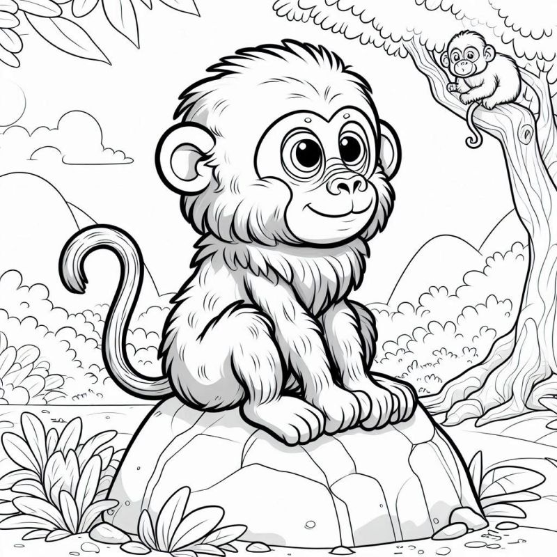 Desenho de Macacos na Savana Africana para Colorir