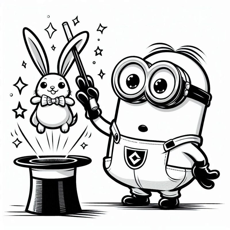 Desenho Mágico do Minion com Coelho para Colorir