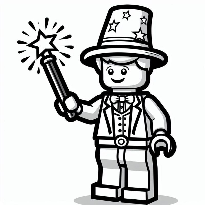 Desenho de um mágico LEGO para colorir, ideal para impressão.