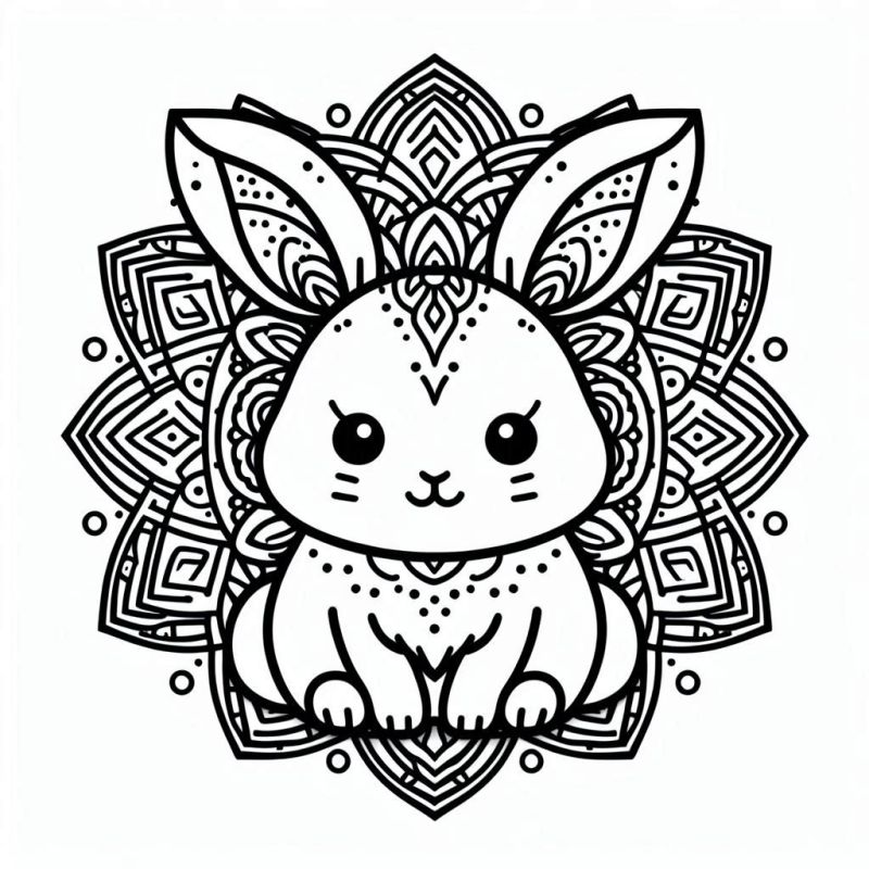 Desenho detalhado de um coelho com mandala para colorir