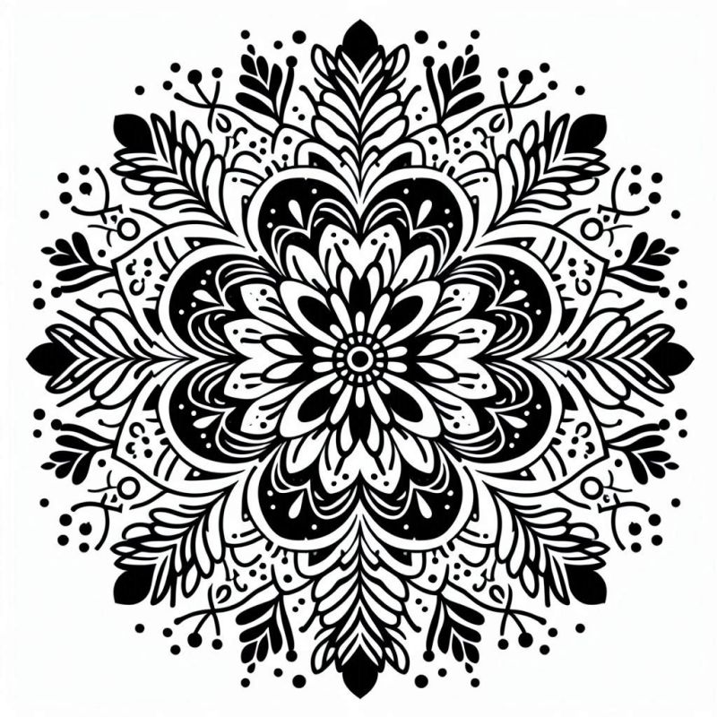 Mandala detalhada e intrincada preto e branco para colorir