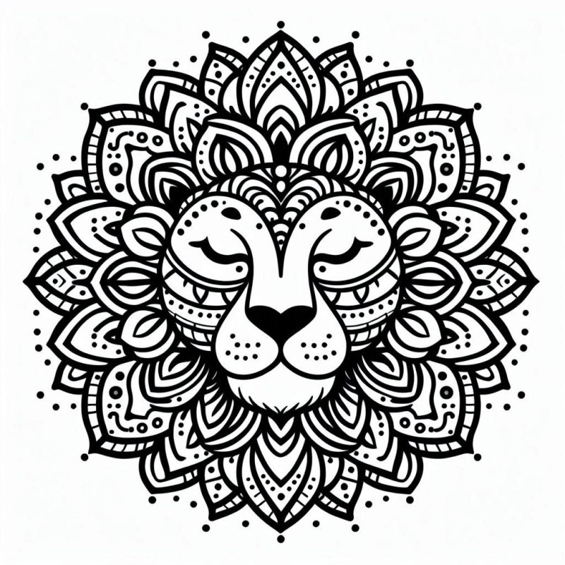 Desenho de Mandala de Leão Detalhada para Colorir