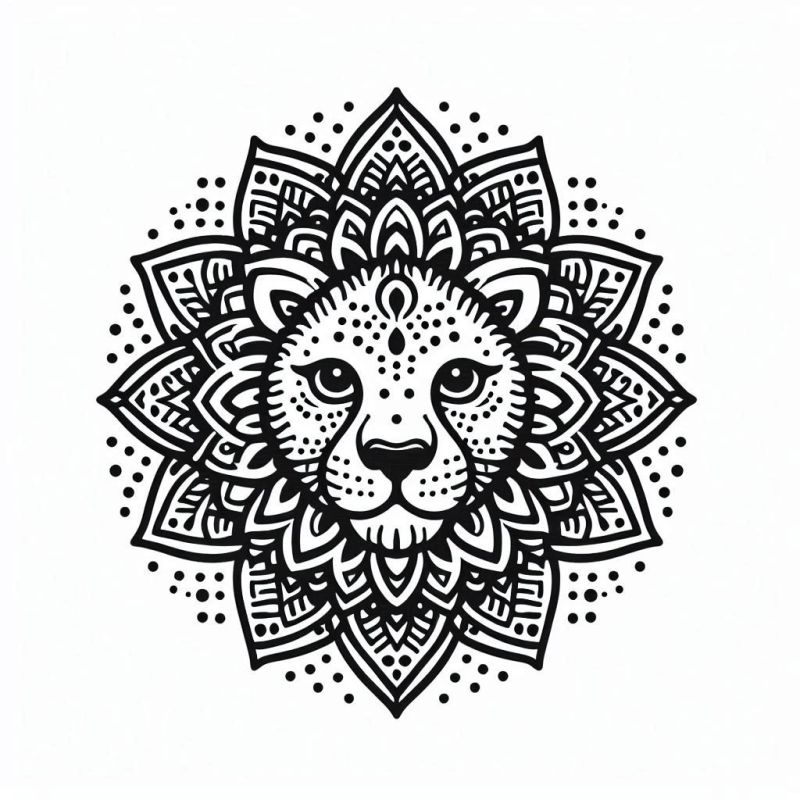 Mandala Detalhada de Um Felino para Colorir