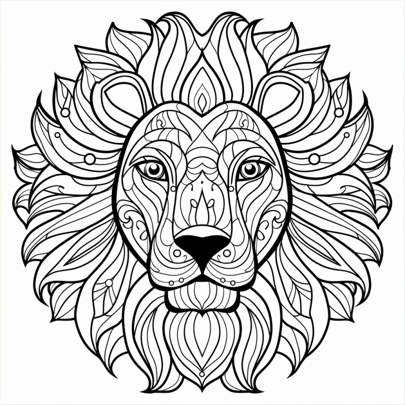 Desenho detalhado de um leão em estilo mandala para colorir