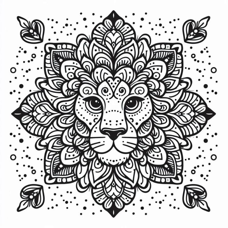 Mandala com leão detalhada para colorir