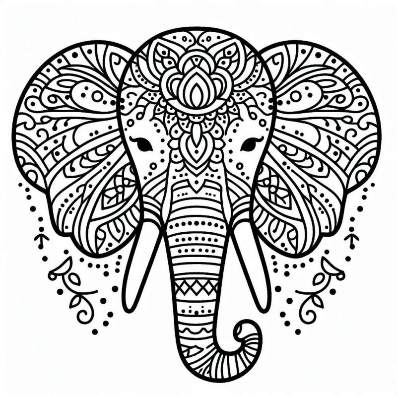 Mandala Detalhada do Rosto de um Elefante para Colorir