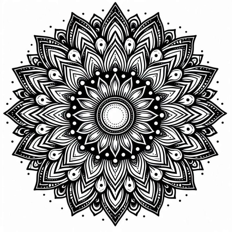 Mandala detalhada com design simétrico e radial para colorir