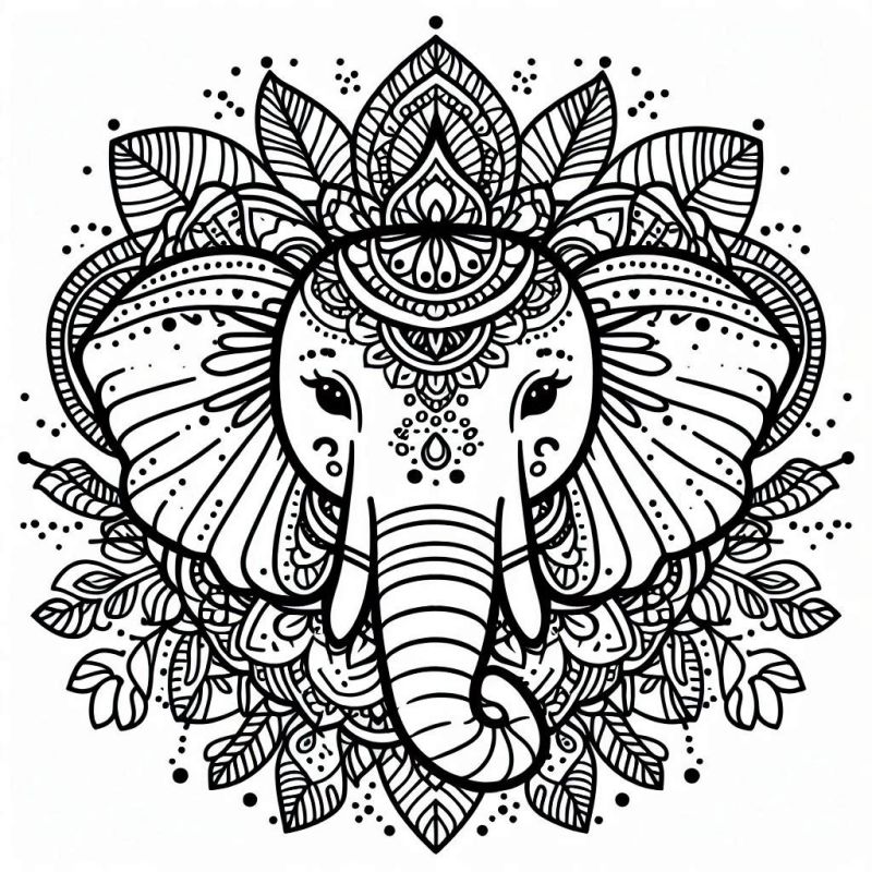 Mandala de elefante detalhada para colorir