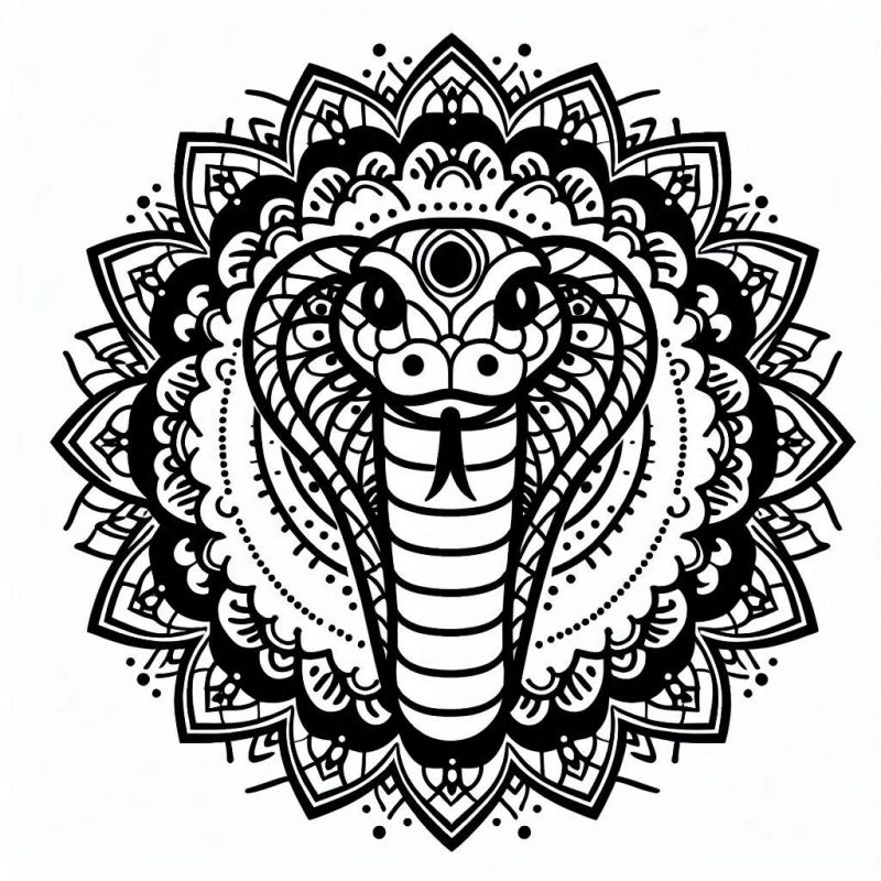 Mandala Intricada de Naja para Colorir com Detalhes Simétricos