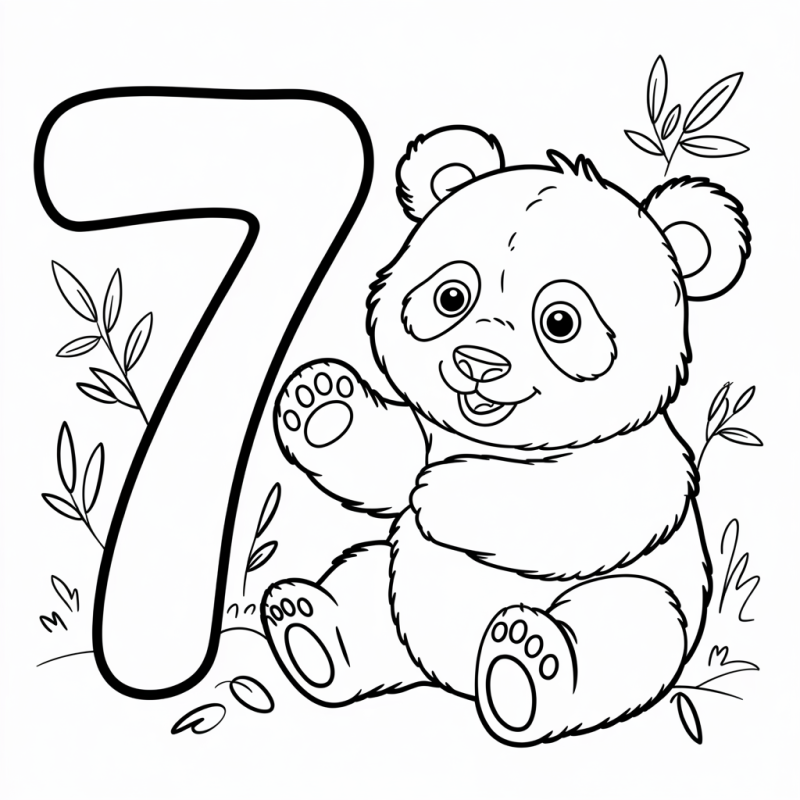 Desenho de panda gracioso com número 7 para colorir