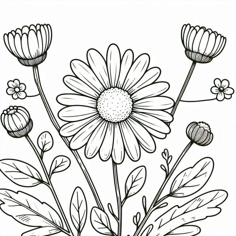 Desenho de Margarida e Flores para Colorir