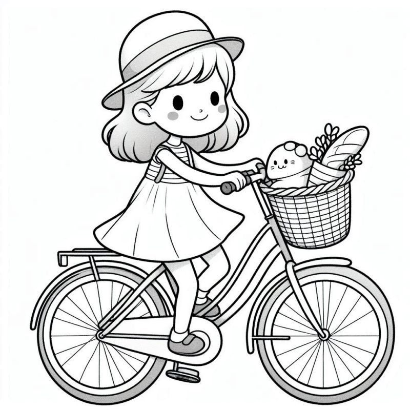 Desenho de Menina Andando de Bicicleta para Colorir