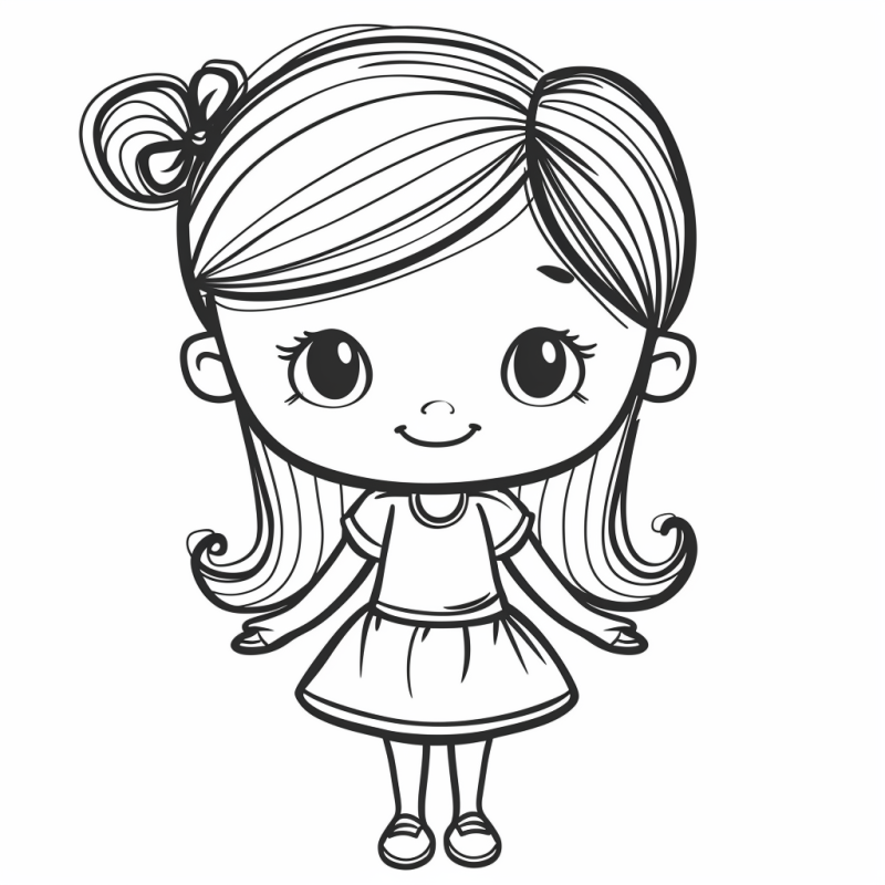 Desenho de Menina com Laço para Colorir