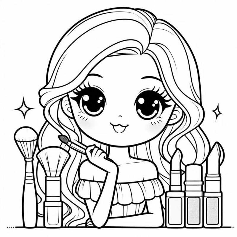 Desenho de Menina com Maquiagem para Colorir