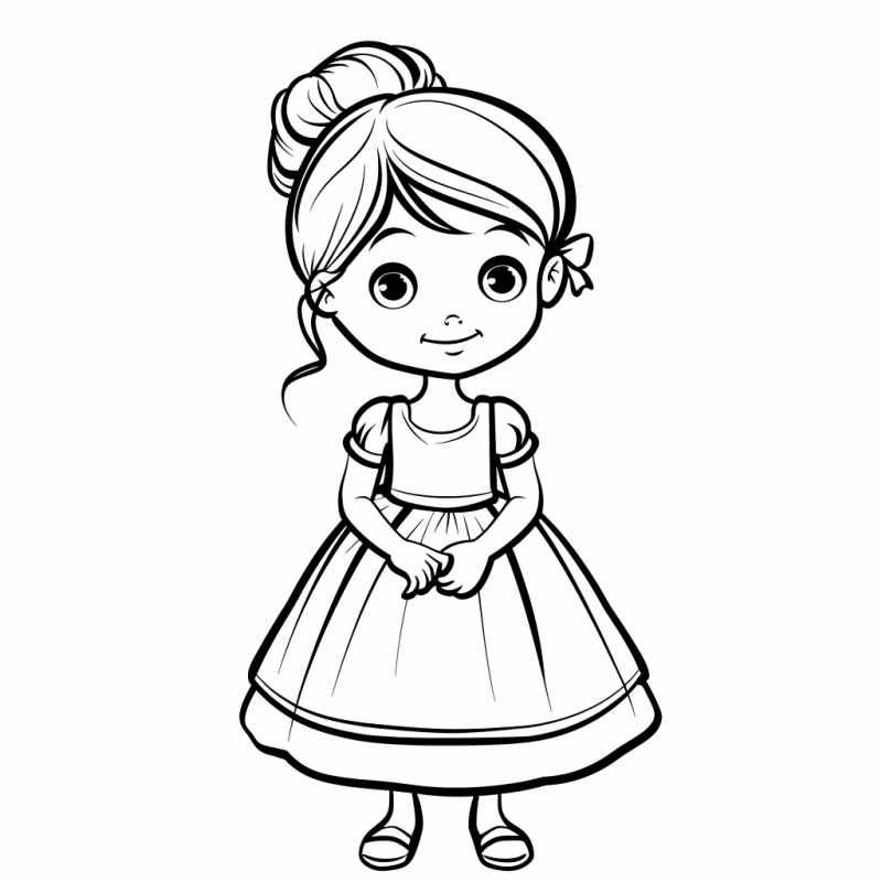 Desenho para Colorir: Menina com Vestido Clássico