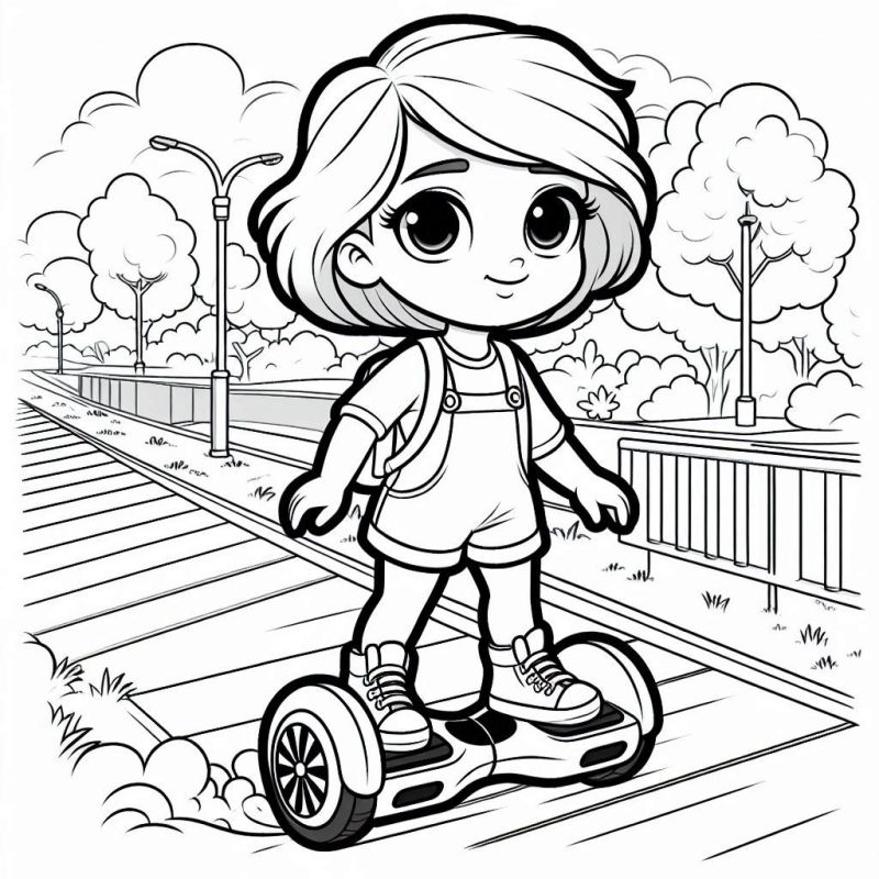 Menina no Hoverboard - Desenho para Colorir