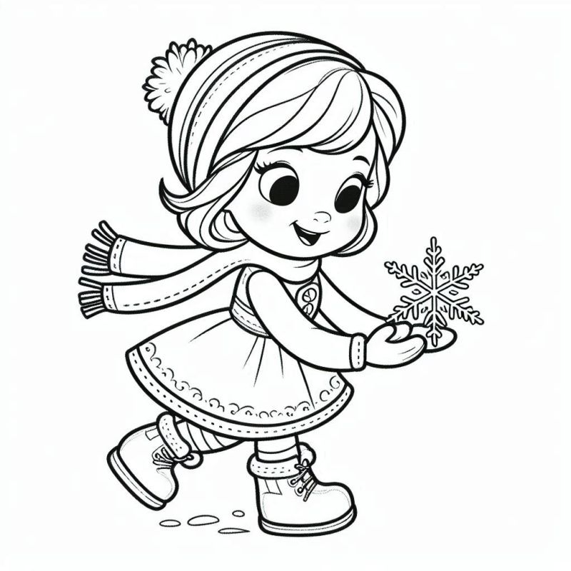 Desenho de Menina Alegre no Inverno para Colorir