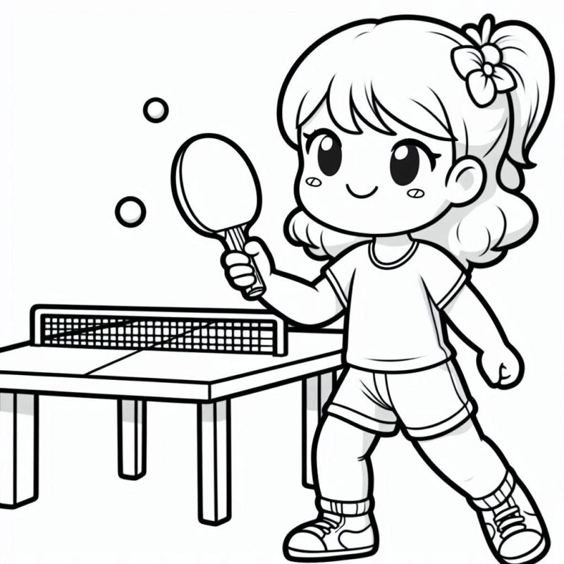 Desenho de Menina Jogando Tênis de Mesa para Colorir