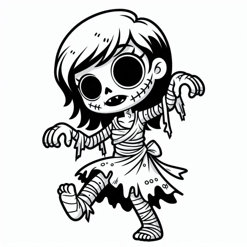 Menina Múmia Zumbi para Colorir: Divirta-se Neste Halloween