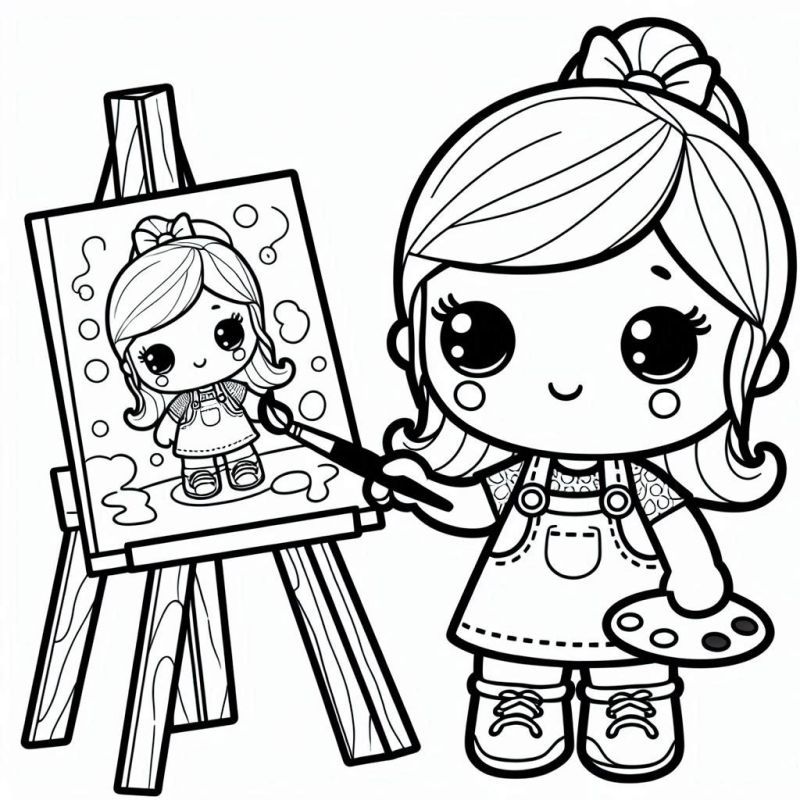 Desenho de Menina Pintando no Estúdio de Arte