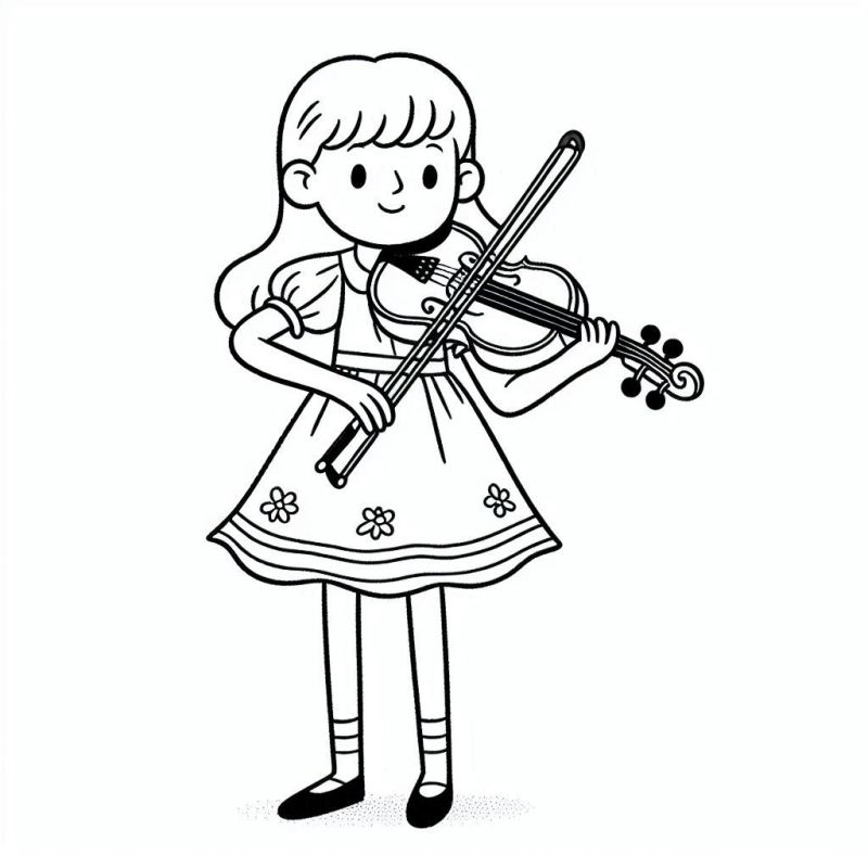 Desenho de Menina Tocando Violino para Colorir