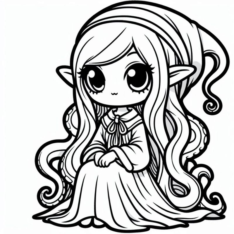 Desenho de Elfa Estilo Chibi para Colorir