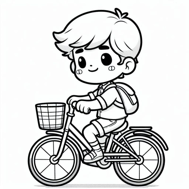 Desenho de Menino Alegre em Bicicleta