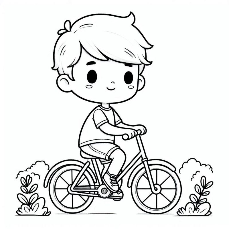 Desenho de Menino Andando de Bicicleta para Colorir