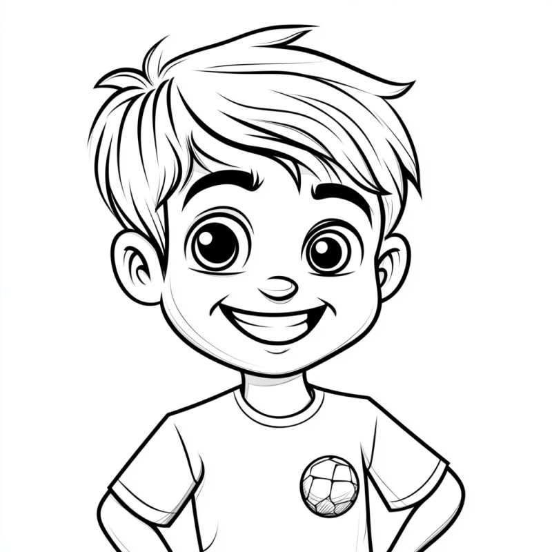 Desenho de Menino com Camiseta de Futebol para Colorir