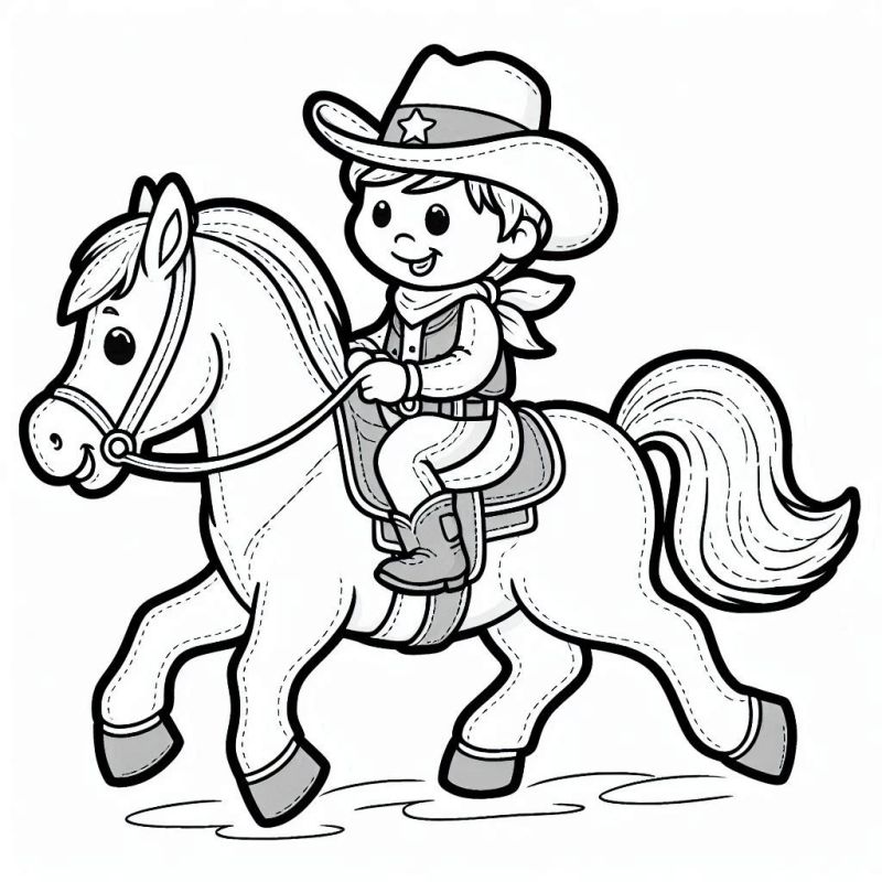 Menino Cowboy Montado em Cavalo para Colorir