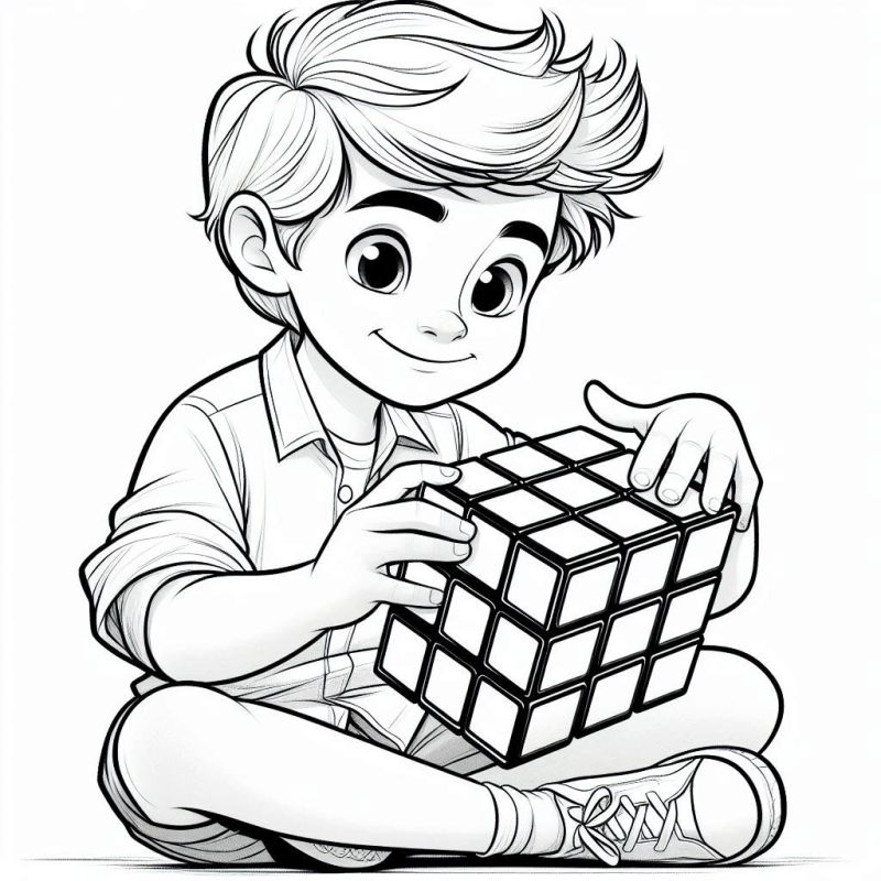 Menino com Cubo Mágico para Colorir