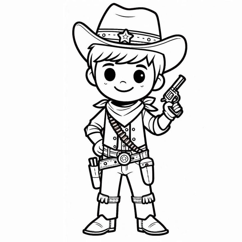 Desenho para Colorir de Menino Cowboy Alegre